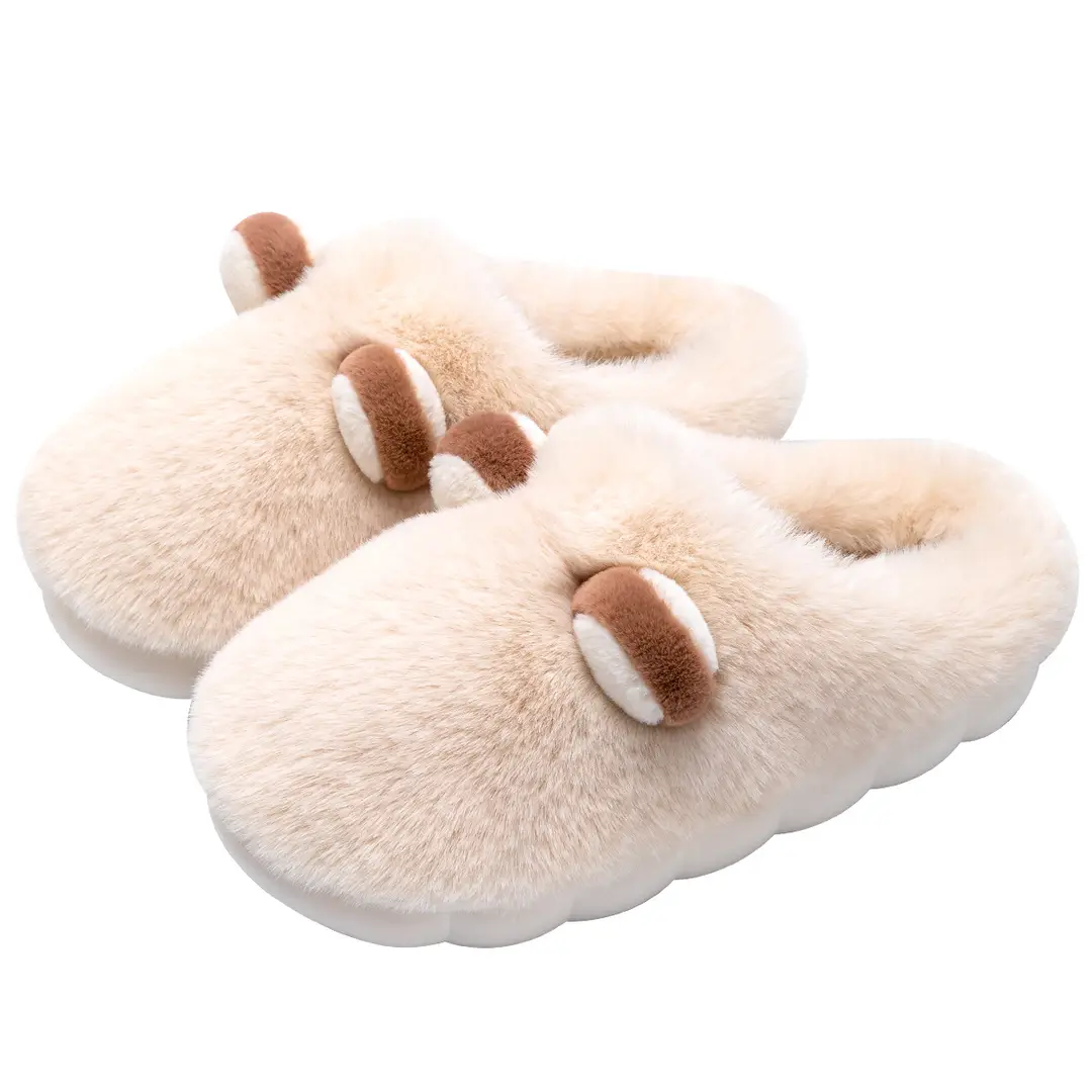 Cute Cotton Slippers for Women, Autumn and Winter Indoor Home Wear, 2026 New Model, Warm Thick-Soled Couple's Pair of Fur Slippers for Women