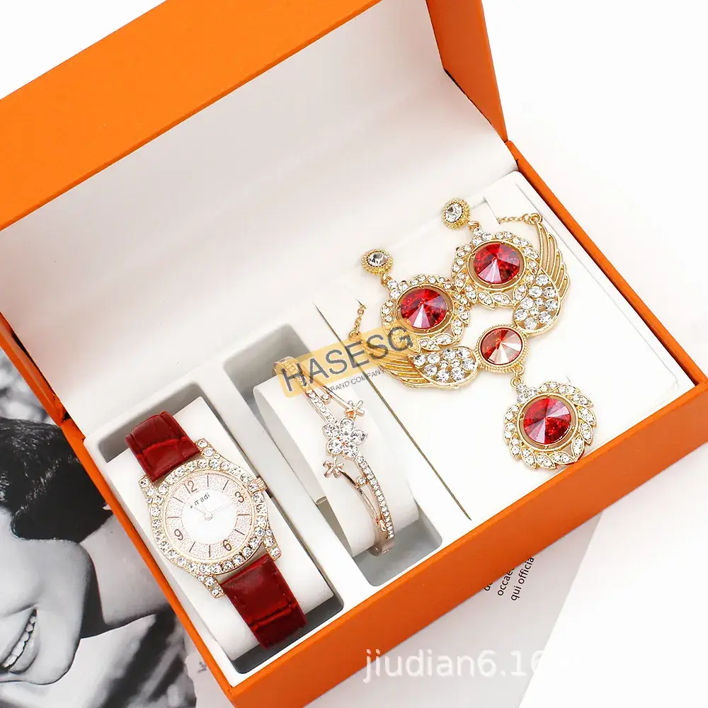 Luxury Red Watch Set for Women's Gift - Image 2