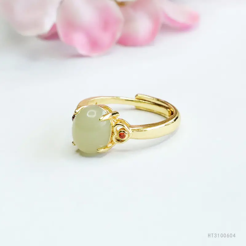 Guan Yu Jade Ring Adjustable Gold Green Stone - Image 3