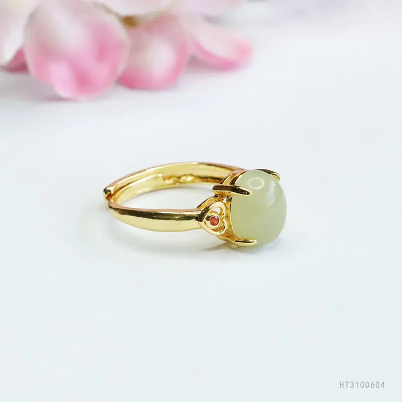 Guan Yu Jade Ring Adjustable Gold Green Stone - Image 4