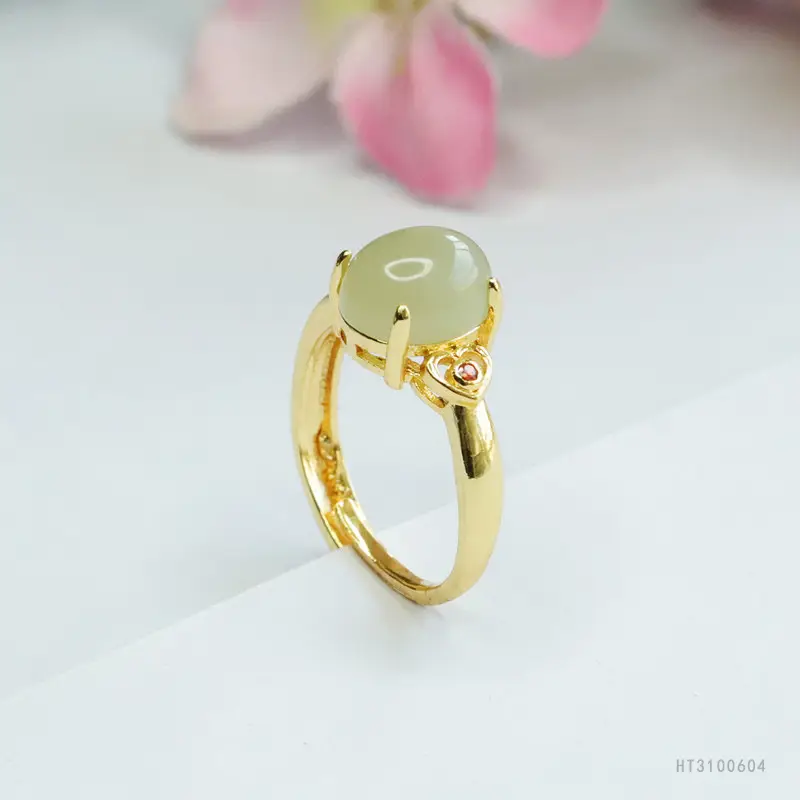 Guan Yu Jade Ring Adjustable Gold Green Stone - Image 5