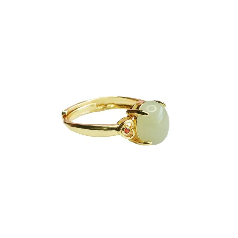 Guan Yu Jade Ring Adjustable Gold Green Stone - Image 6
