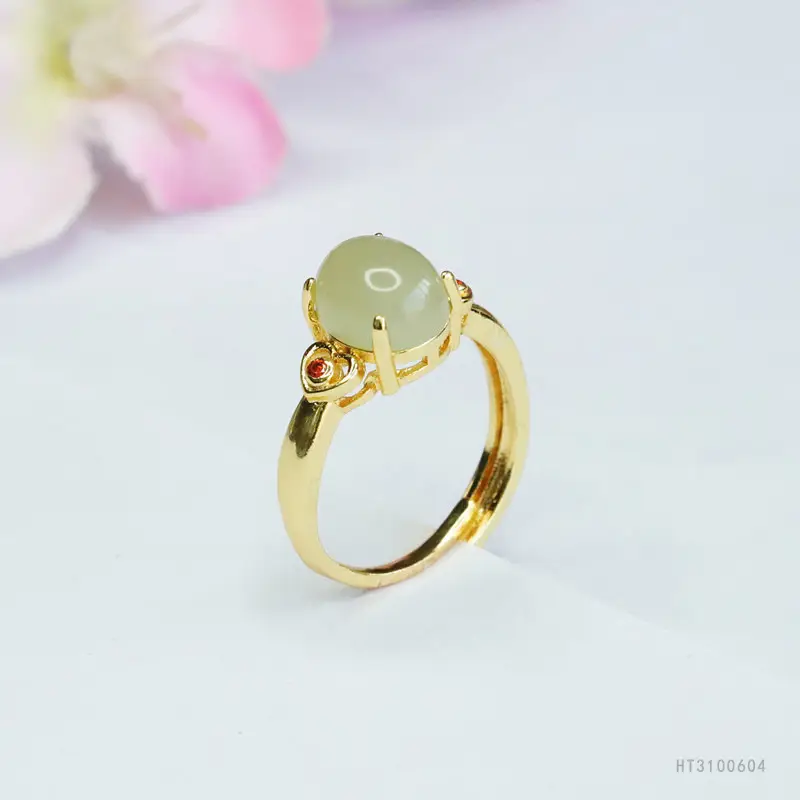 Guan Yu Jade Ring Adjustable Gold Green Stone — feature 10