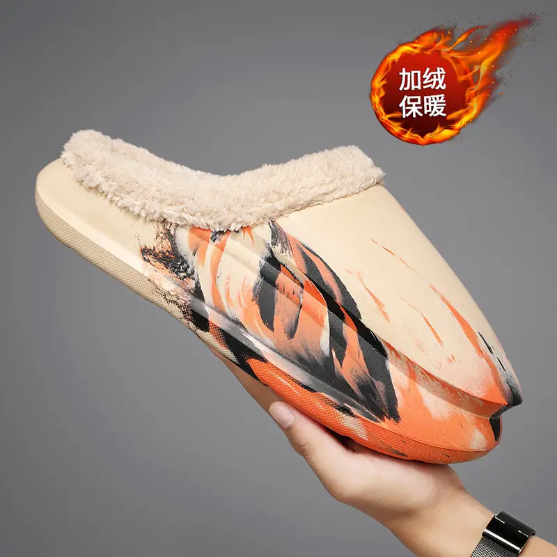 Plus size cotton slippers men's indoor waterproof fleece-lined warm cotton slippers women's outer wear thick bottom slip-on fashion cotton slippers - Image 3