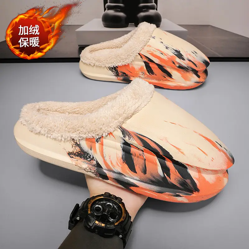Plus size cotton slippers men's indoor waterproof fleece-lined warm cotton slippers women's outer wear thick bottom slip-on fashion cotton slippers - Image 4