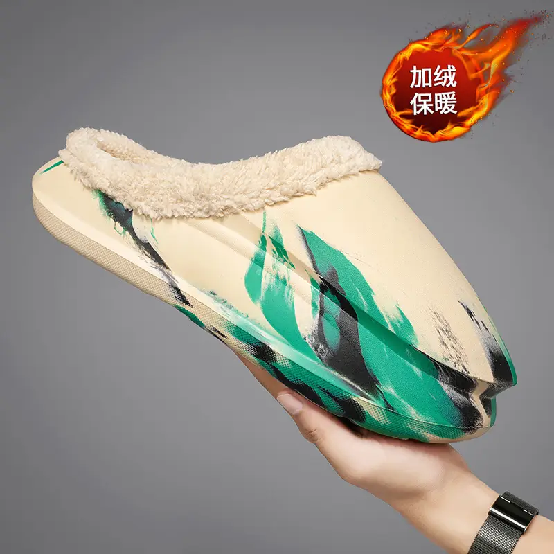 Plus size cotton slippers men's indoor waterproof fleece-lined warm cotton slippers women's outer wear thick bottom slip-on fashion cotton slippers - Image 2