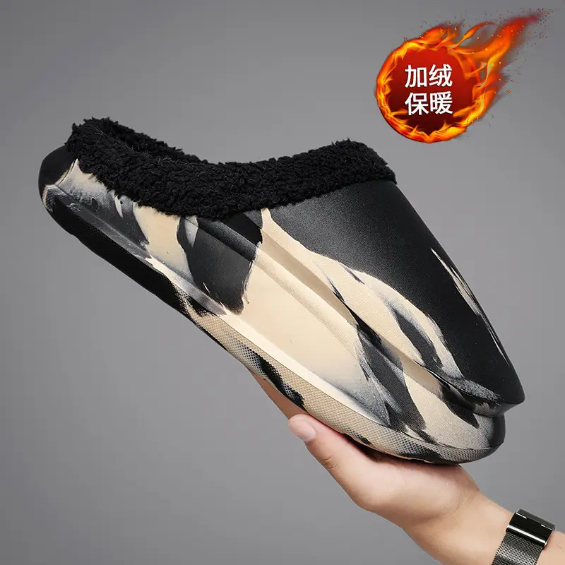 Plus size cotton slippers men's indoor waterproof fleece-lined warm cotton slippers women's outer wear thick bottom slip-on fashion cotton slippers - Image 5