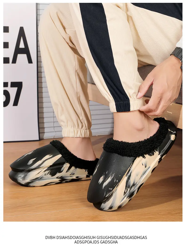 Plus size cotton slippers men's indoor waterproof fleece-lined warm cotton slippers women's outer wear thick bottom slip-on fashion cotton slippers — feature 15