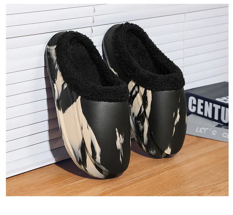Plus size cotton slippers men's indoor waterproof fleece-lined warm cotton slippers women's outer wear thick bottom slip-on fashion cotton slippers — feature 22