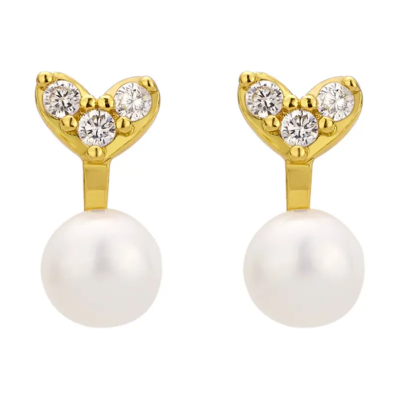 Diamond Encrusted Heart Pearl Earrings for Women