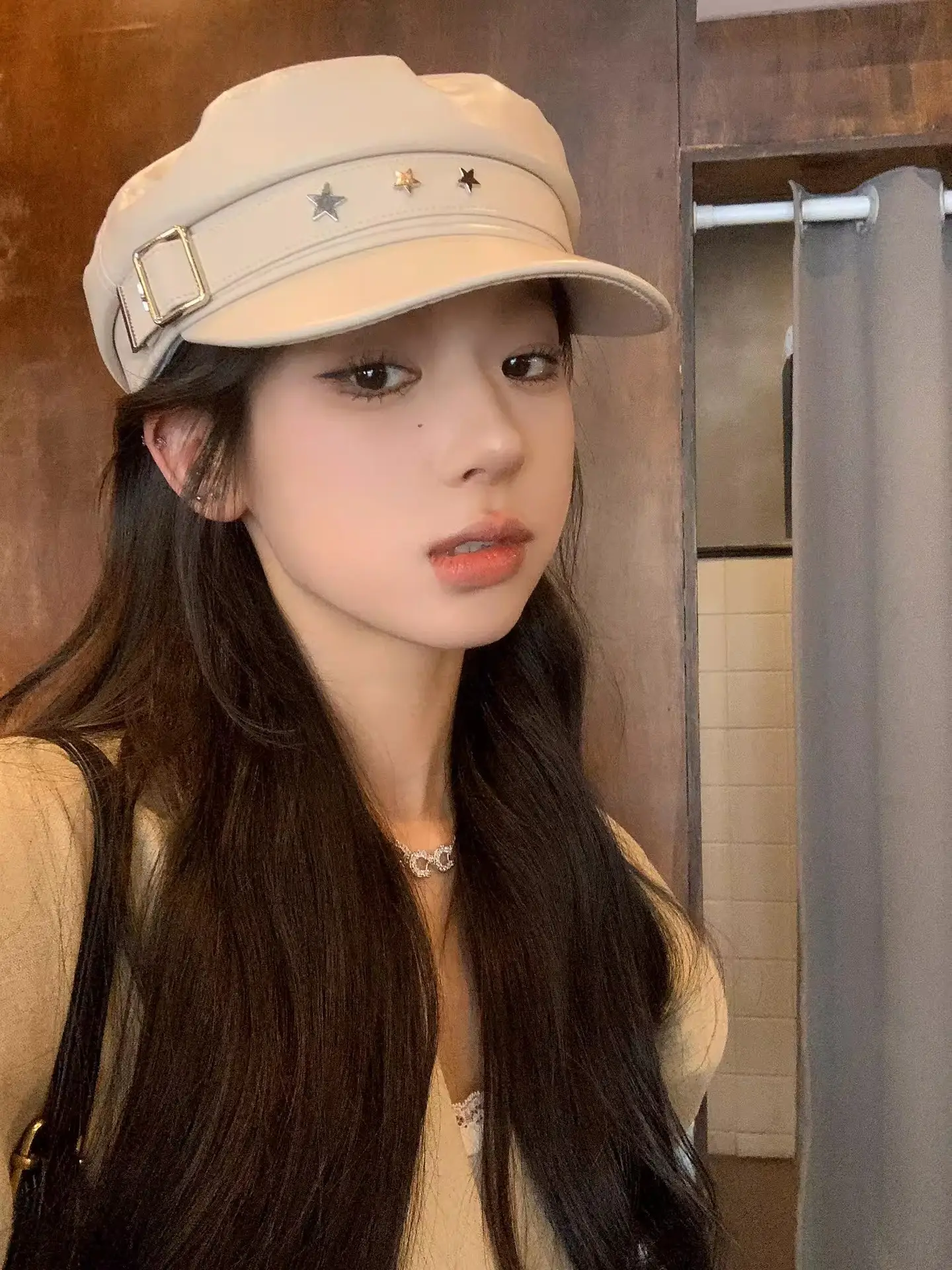 Navy Peaked Cap for Girls Winter Fashion