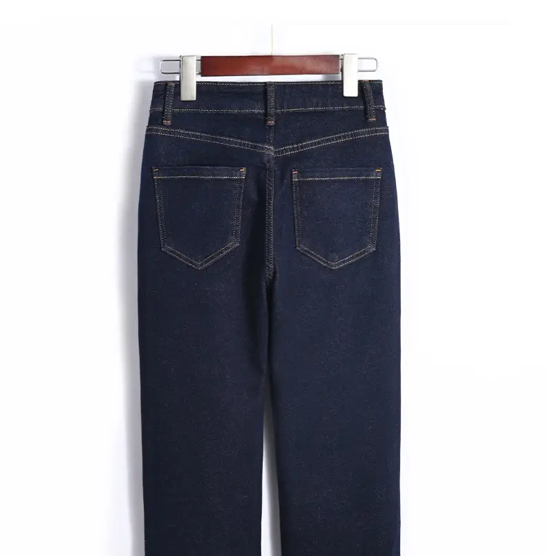 Dark Blue Stretch Egg Roll Pants Women High Waist Slim Curled — feature 5