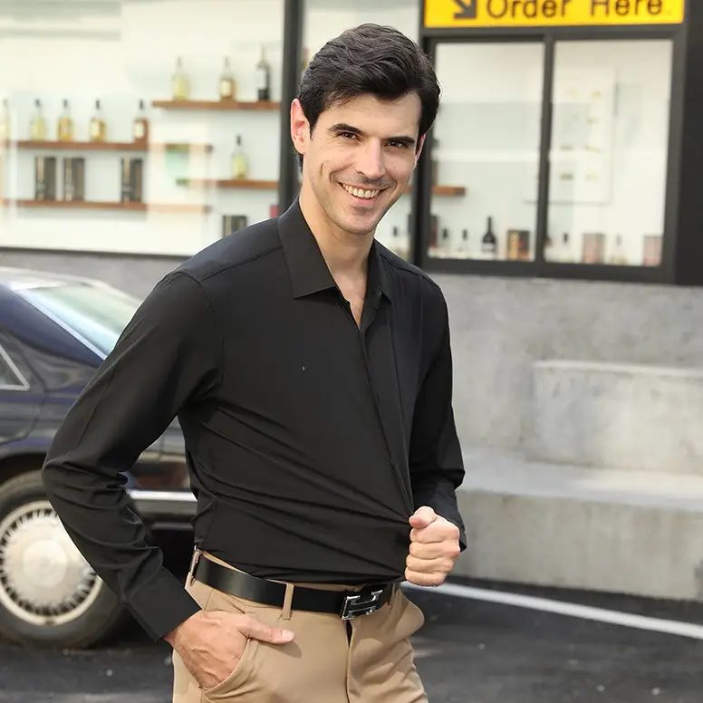 Men's Light Blue Stretch Shirt Business Casual Long Sleeve - Image 10