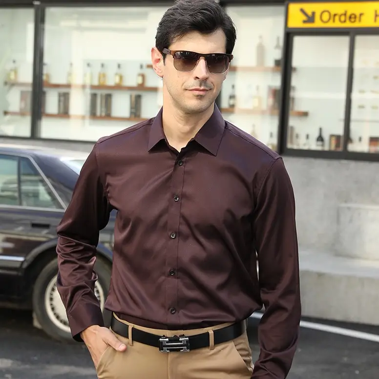 Men's Light Blue Stretch Shirt Business Casual Long Sleeve - Image 11