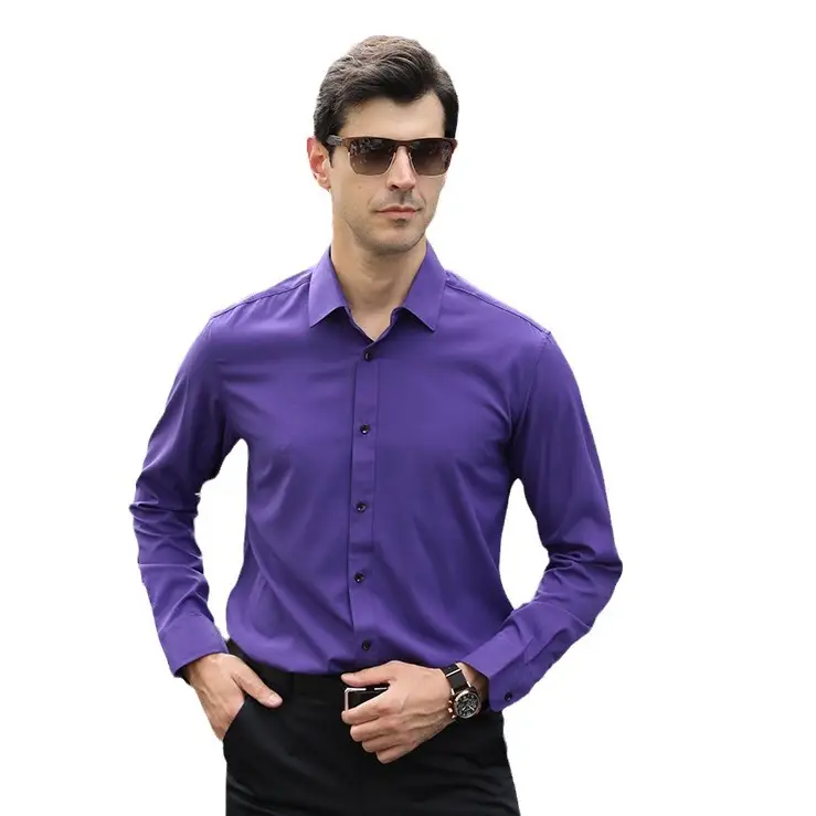 Men's Light Blue Stretch Shirt Business Casual Long Sleeve - Image 13
