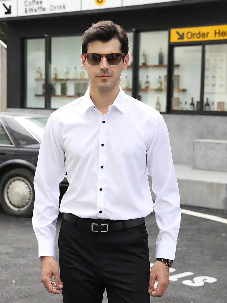Men's Light Blue Stretch Shirt Business Casual Long Sleeve — feature 1