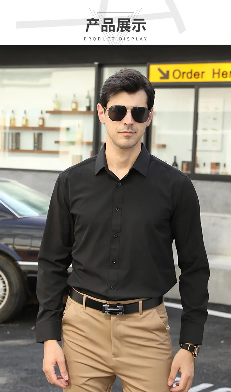 Men's Light Blue Stretch Shirt Business Casual Long Sleeve — feature 12