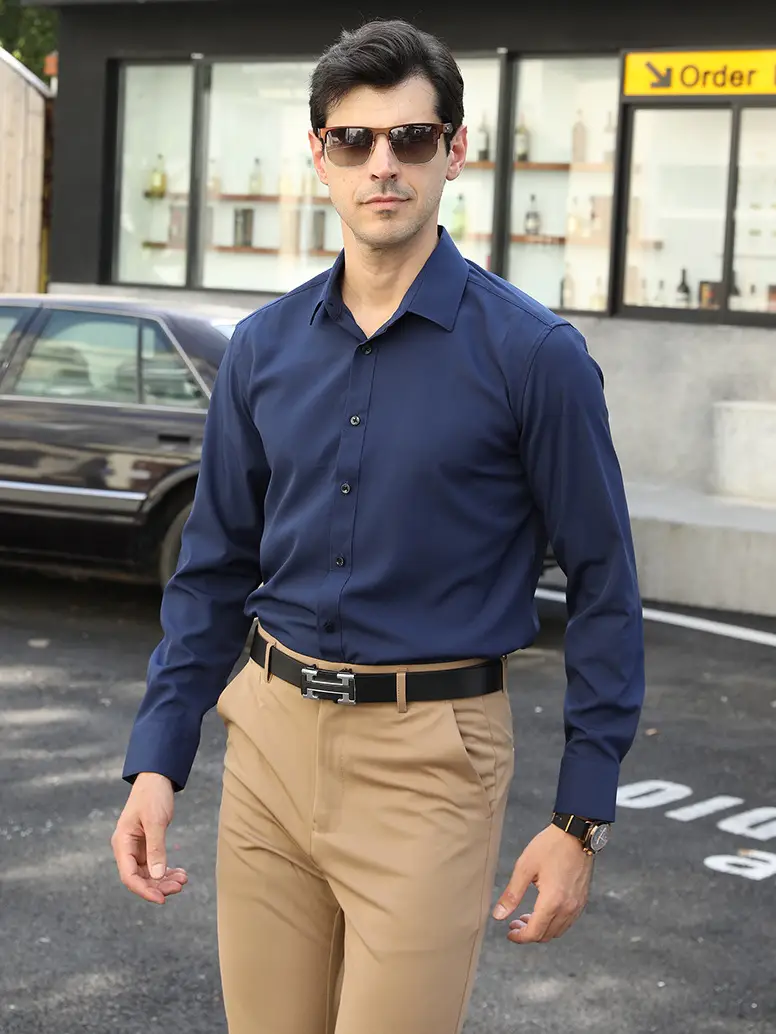 Men's Light Blue Stretch Shirt Business Casual Long Sleeve — feature 14