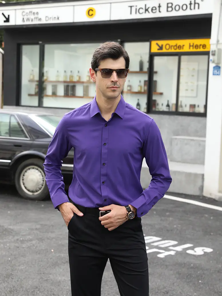 Men's Light Blue Stretch Shirt Business Casual Long Sleeve — feature 15
