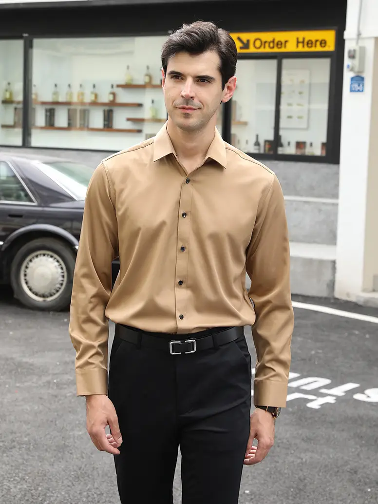 Men's Light Blue Stretch Shirt Business Casual Long Sleeve — feature 18