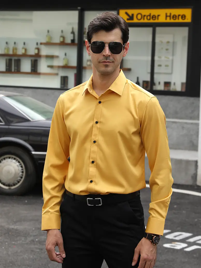 Men's Light Blue Stretch Shirt Business Casual Long Sleeve — feature 19