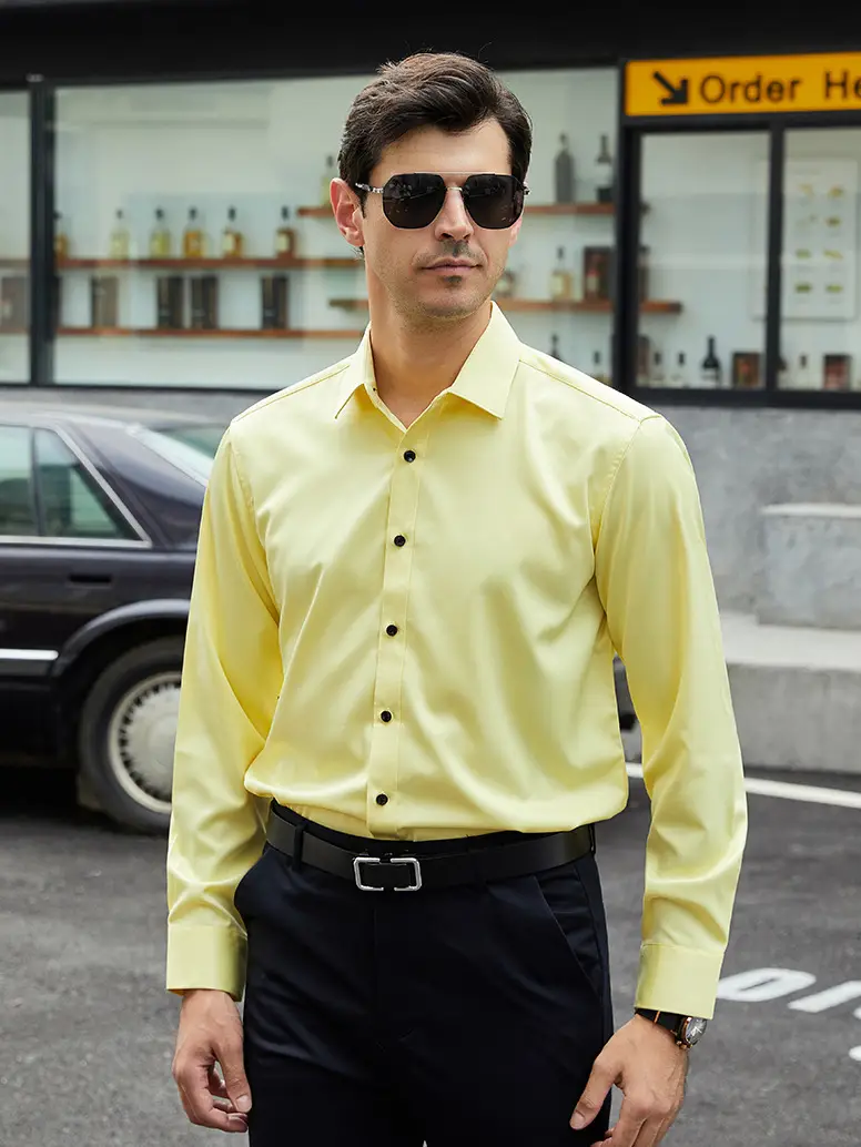 Men's Light Blue Stretch Shirt Business Casual Long Sleeve — feature 21