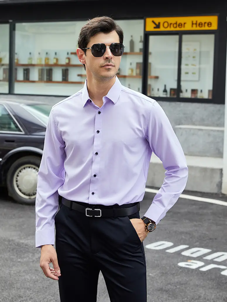 Men's Light Blue Stretch Shirt Business Casual Long Sleeve — feature 22