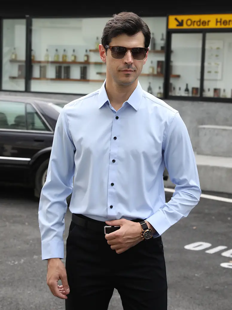 Men's Light Blue Stretch Shirt Business Casual Long Sleeve — feature 24