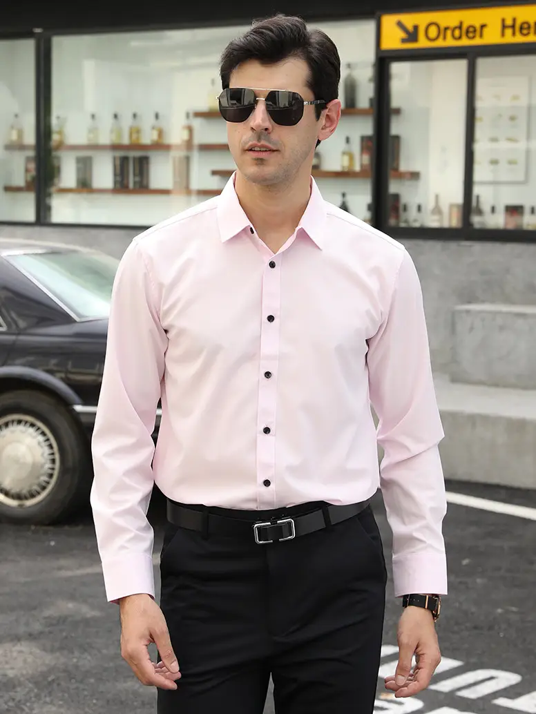 Men's Light Blue Stretch Shirt Business Casual Long Sleeve — feature 25