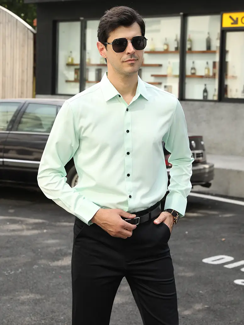 Men's Light Blue Stretch Shirt Business Casual Long Sleeve — feature 26