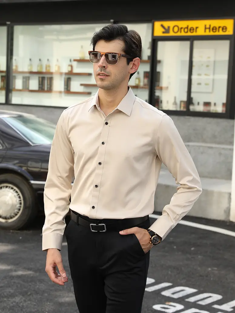 Men's Light Blue Stretch Shirt Business Casual Long Sleeve — feature 27