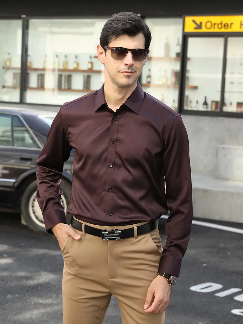 Men's Light Blue Stretch Shirt Business Casual Long Sleeve — feature 28