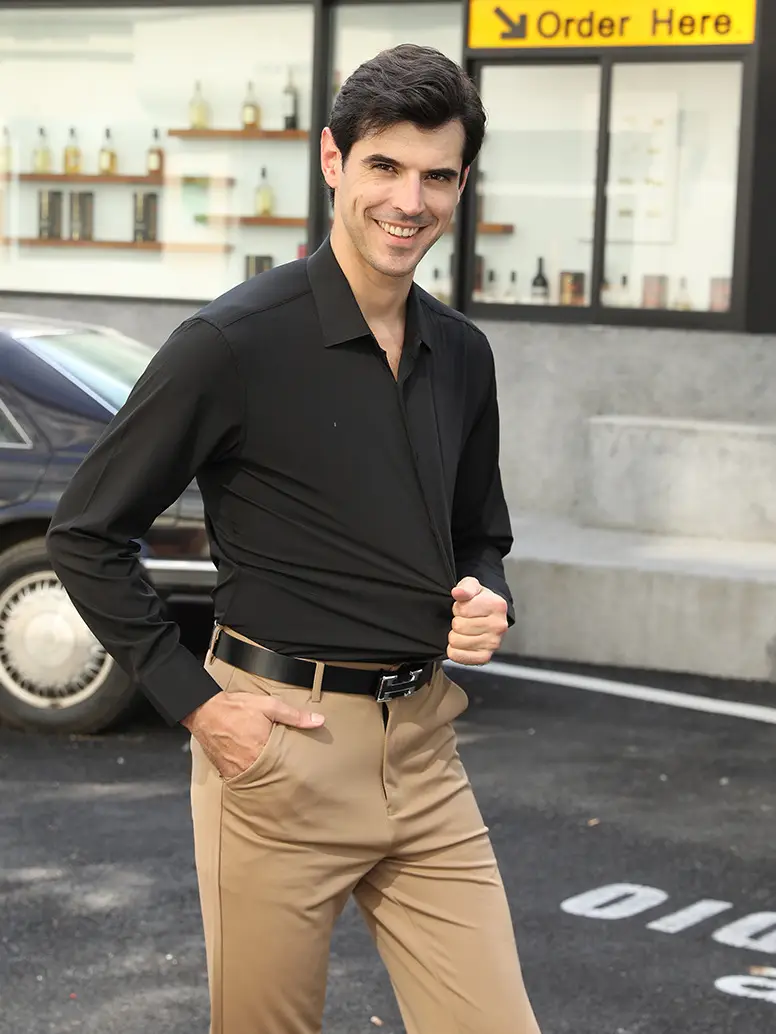 Men's Light Blue Stretch Shirt Business Casual Long Sleeve — feature 7
