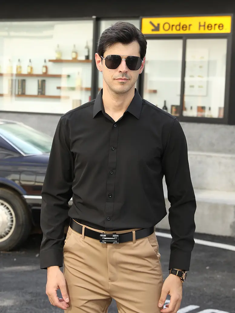 Men's Light Blue Stretch Shirt Business Casual Long Sleeve - Image 3