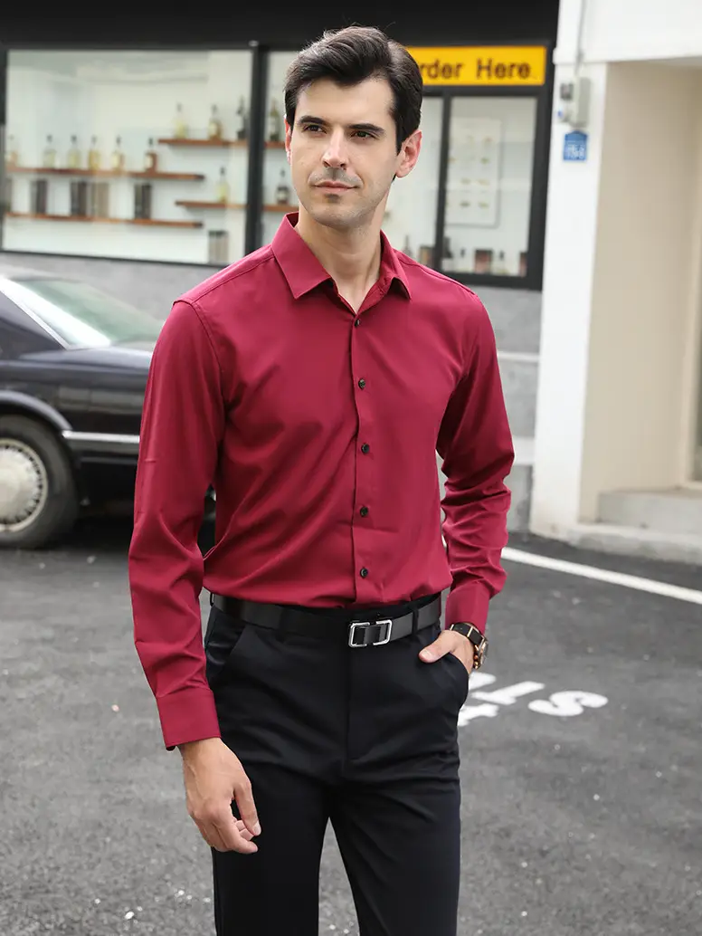 Men's Light Blue Stretch Shirt Business Casual Long Sleeve - Image 4