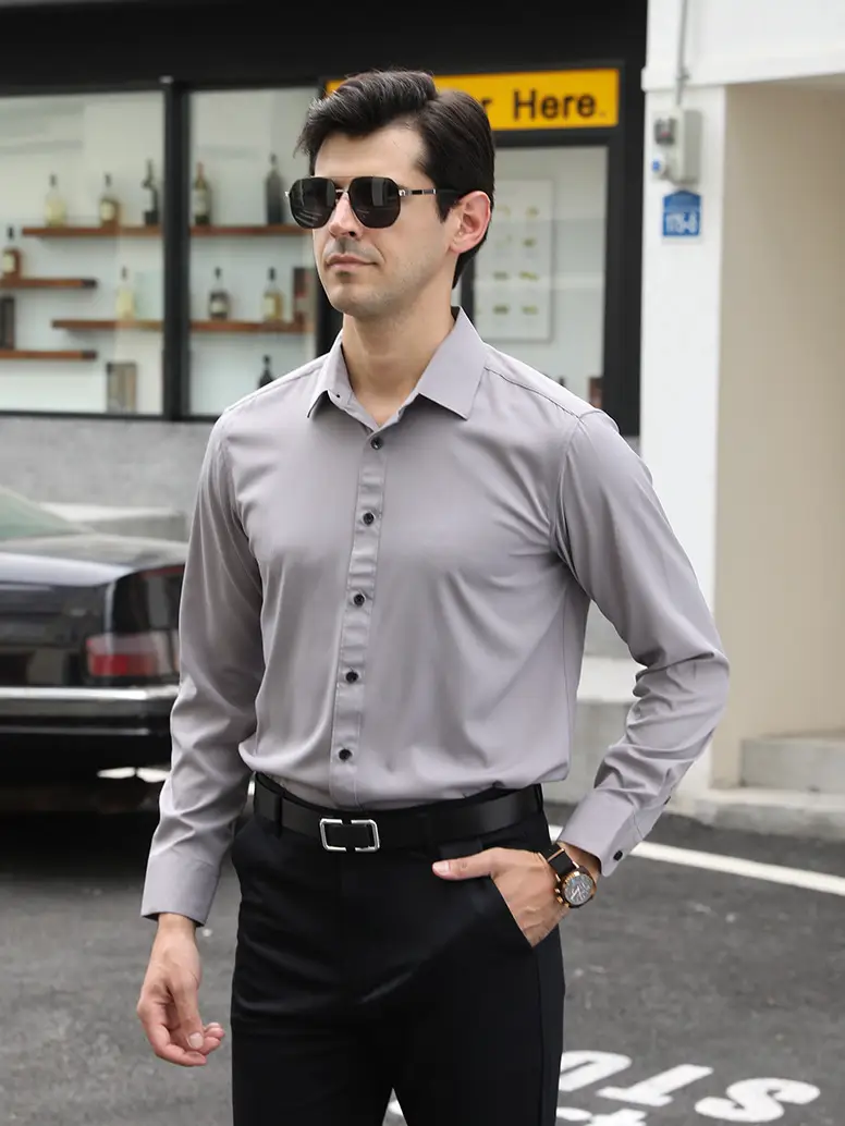 Men's Light Blue Stretch Shirt Business Casual Long Sleeve - Image 7