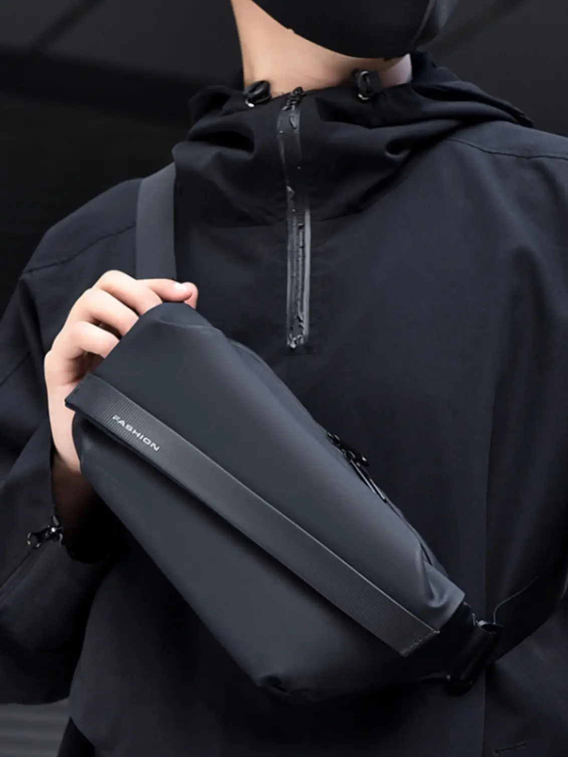 Men's Waterproof Crossbody Chest Bag Black Large Capacity