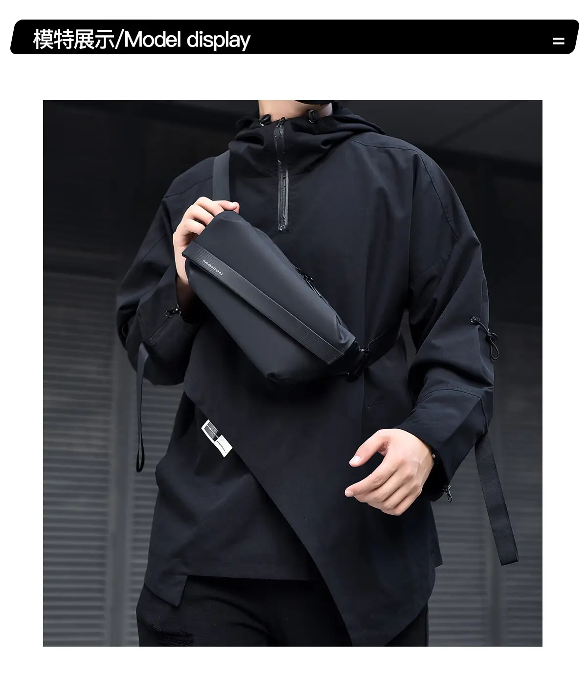 Men's Waterproof Crossbody Chest Bag Black Large Capacity — feature 17