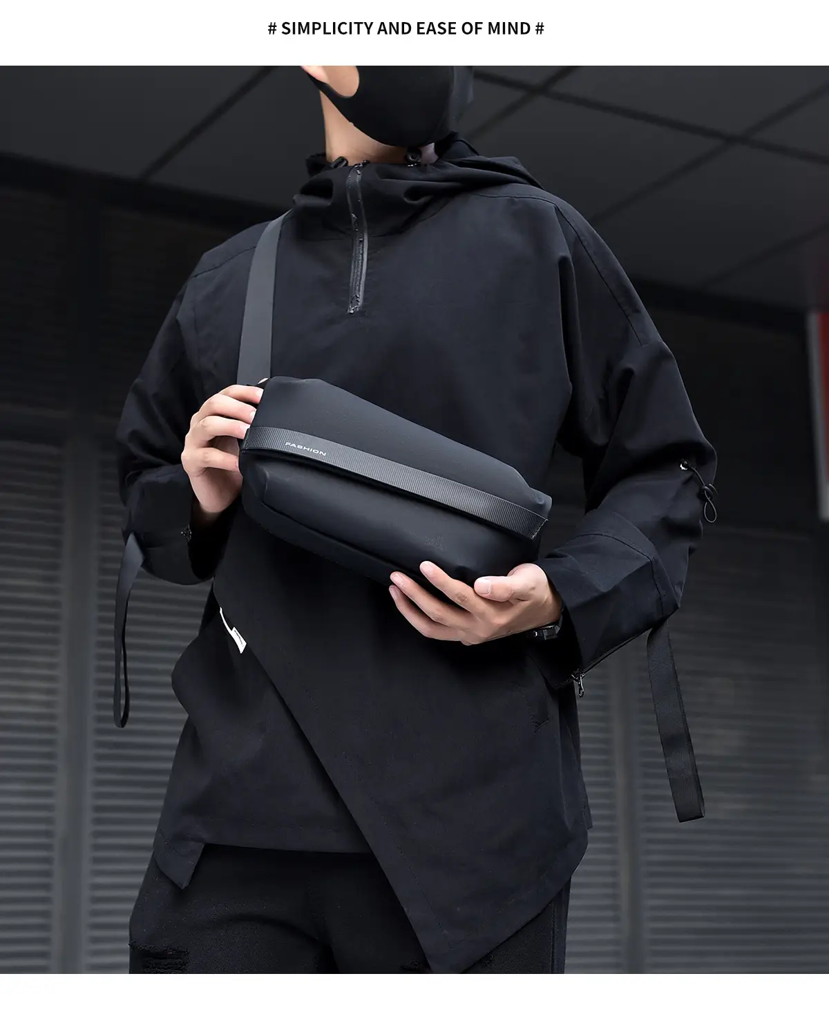Men's Waterproof Crossbody Chest Bag Black Large Capacity — feature 19