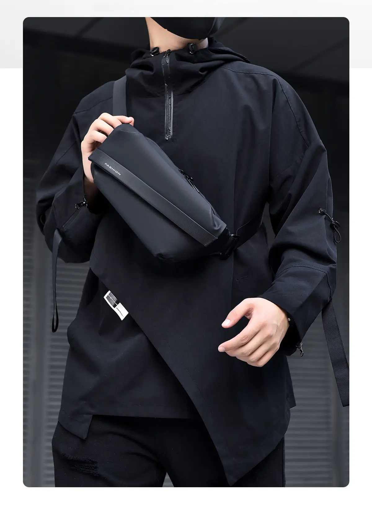 Men's Waterproof Crossbody Chest Bag Black Large Capacity — feature 5