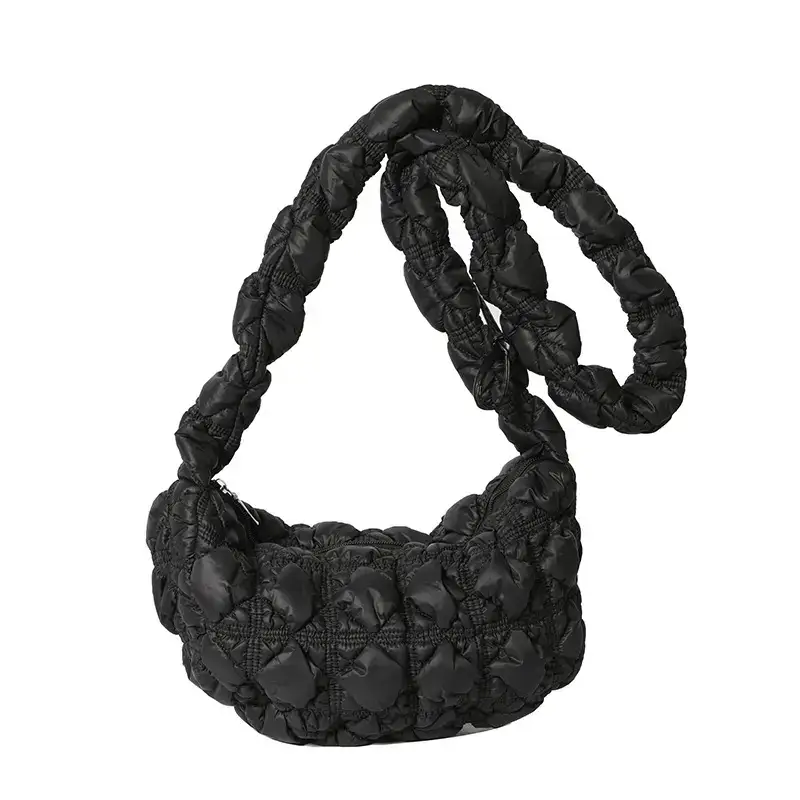 Black Quilted Shoulder Messenger Bag for Women 2023
