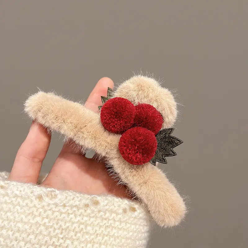 Plush Hair Clip for Women with Plush Pom Pom Decor