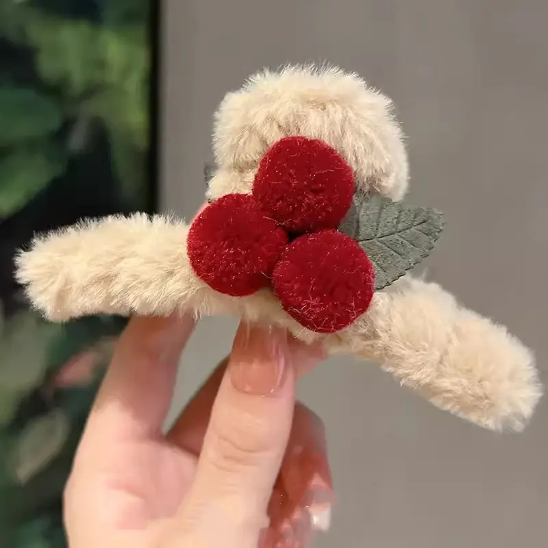 Plush Hair Clip for Women with Plush Pom Pom Decor — feature 14