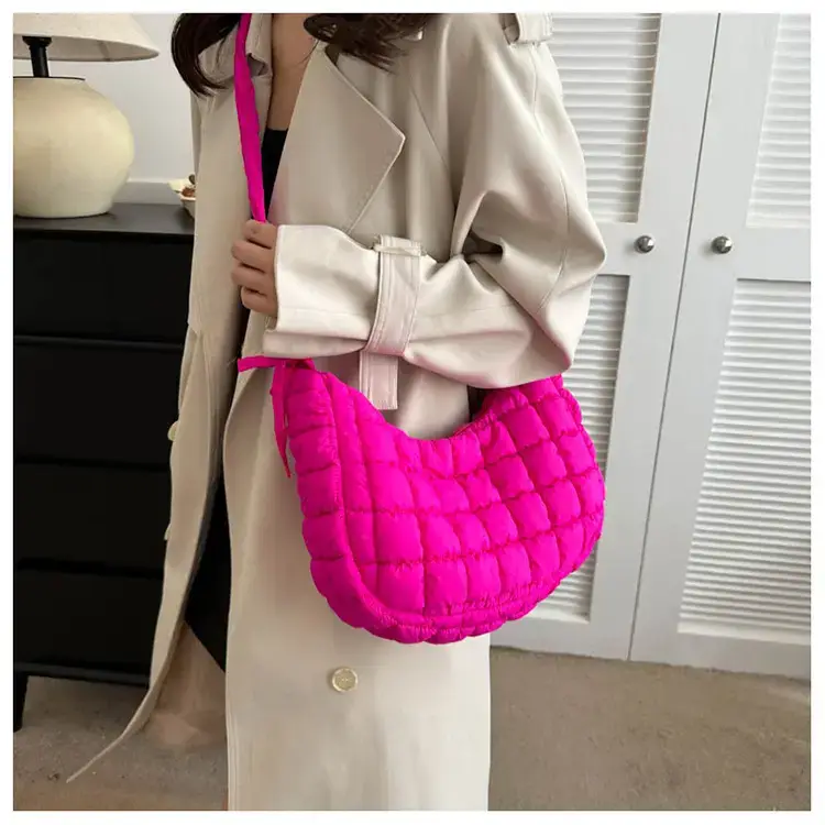 Women's Puffy Bubble Shoulder Messenger Bag Beige Cotton — feature 20