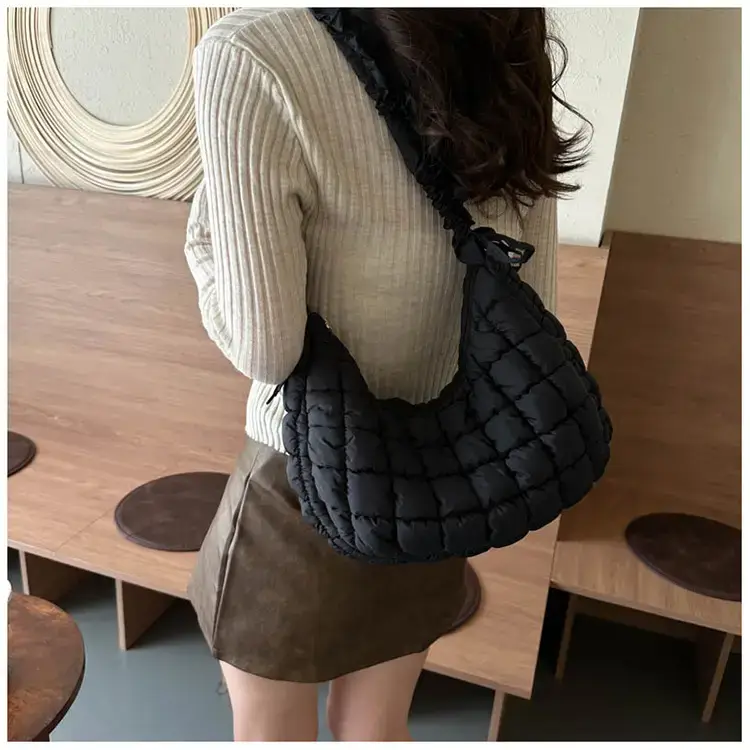 Women's Puffy Bubble Shoulder Messenger Bag Beige Cotton — feature 8