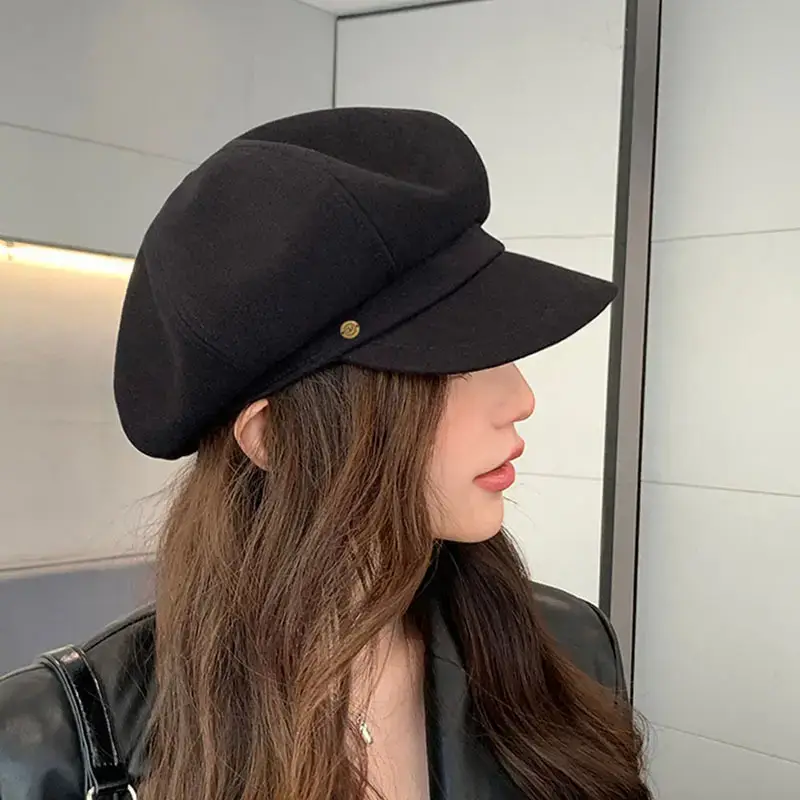 Black British Octagonal Beret for Women 2023