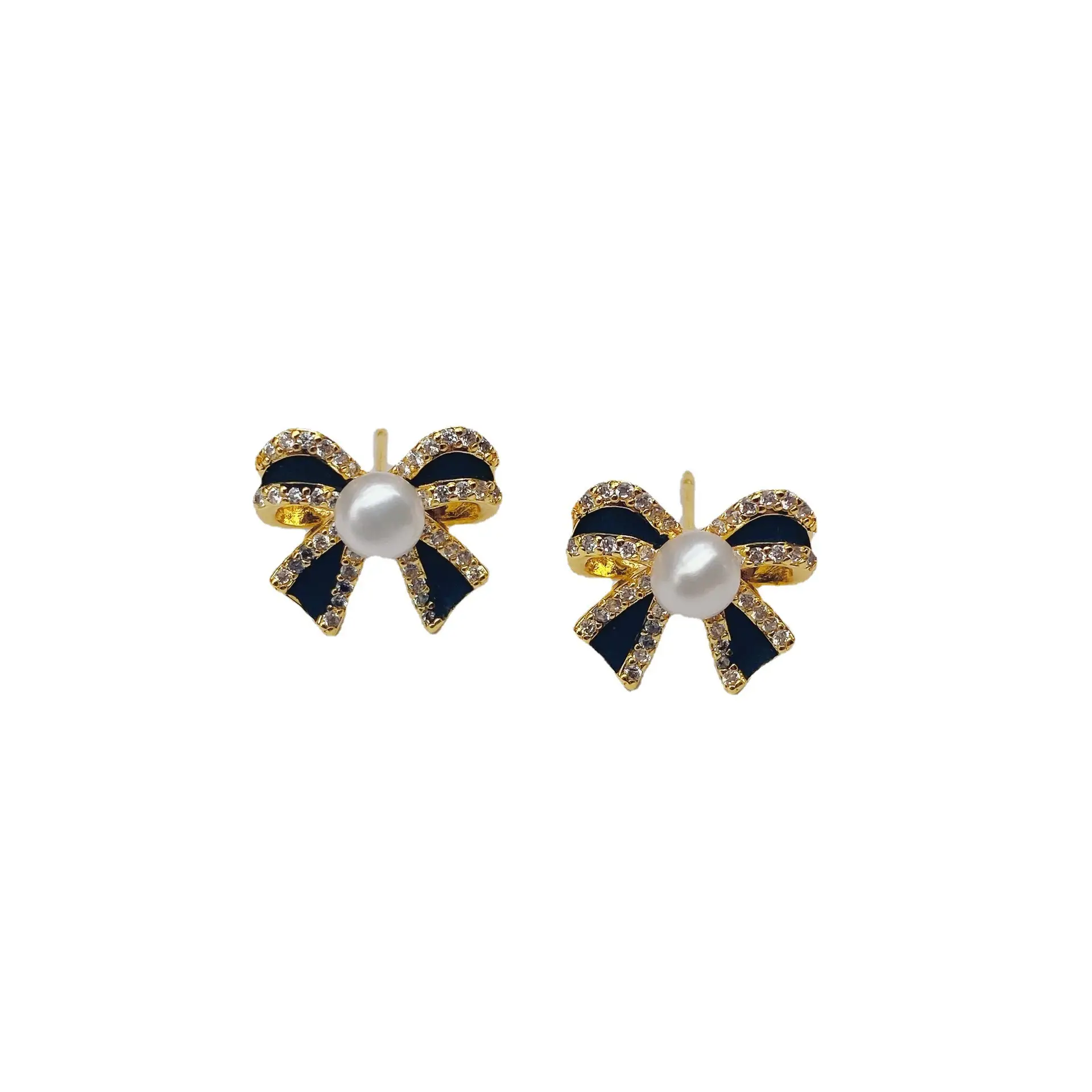Bow Zircon Pearl Earrings High Fashion Design