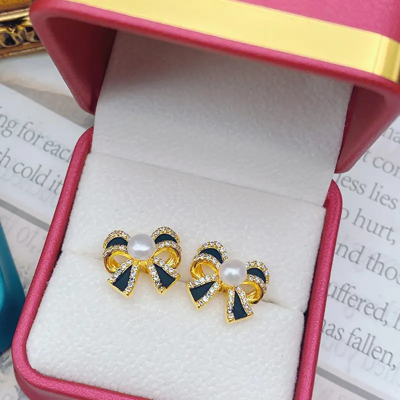 Bow Zircon Pearl Earrings High Fashion Design — feature 11