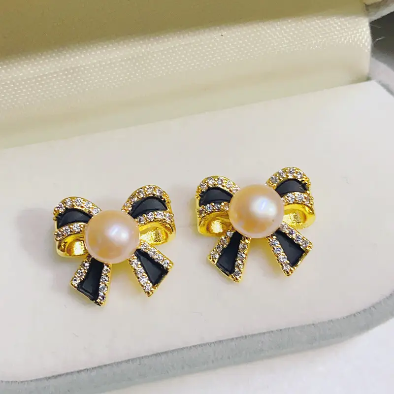 Bow Zircon Pearl Earrings High Fashion Design — feature 12