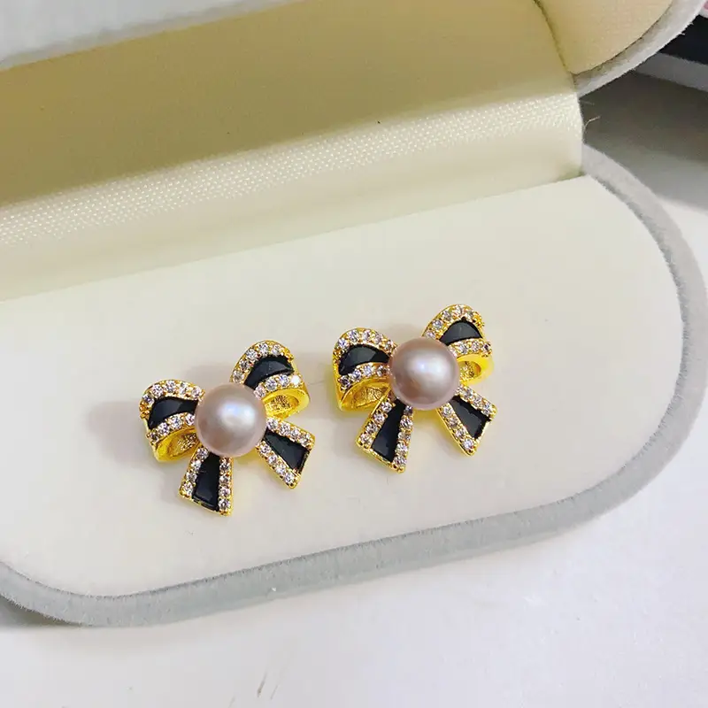 Bow Zircon Pearl Earrings High Fashion Design — feature 13